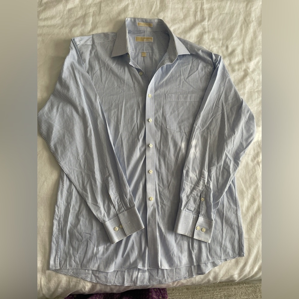 Michael Kors Men's Blue Grid Dress Shirt - Picture 2 of 4
